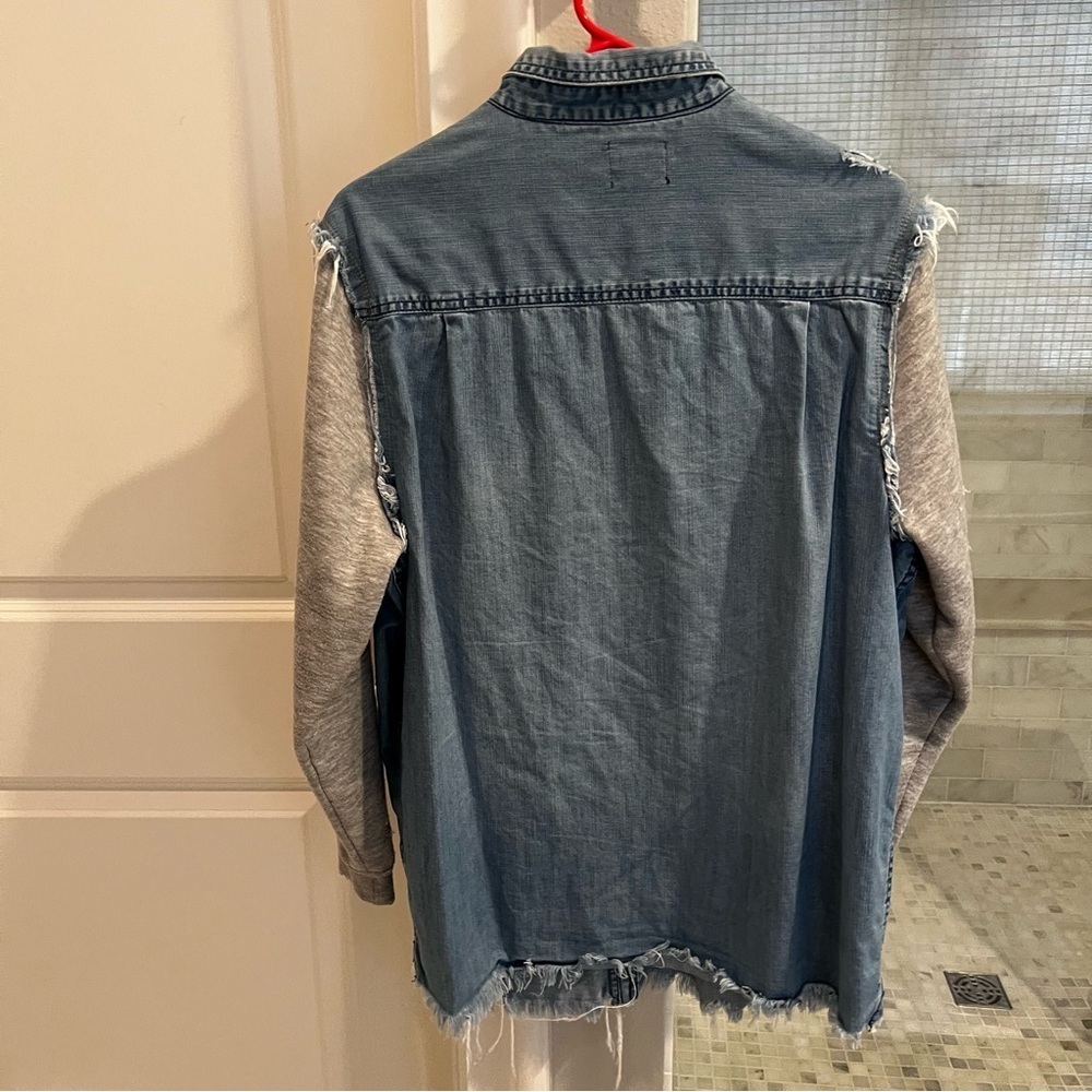 Chambray/ Sweatshirt Distressed Oversized Light Jacket - Picture 5 of 5